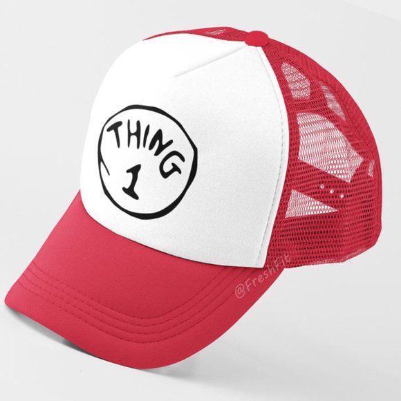 🆕Thing 1 Foam Trucker Hat 2Tone Mesh Snapback Cap Red/White - Picture 1 of 4